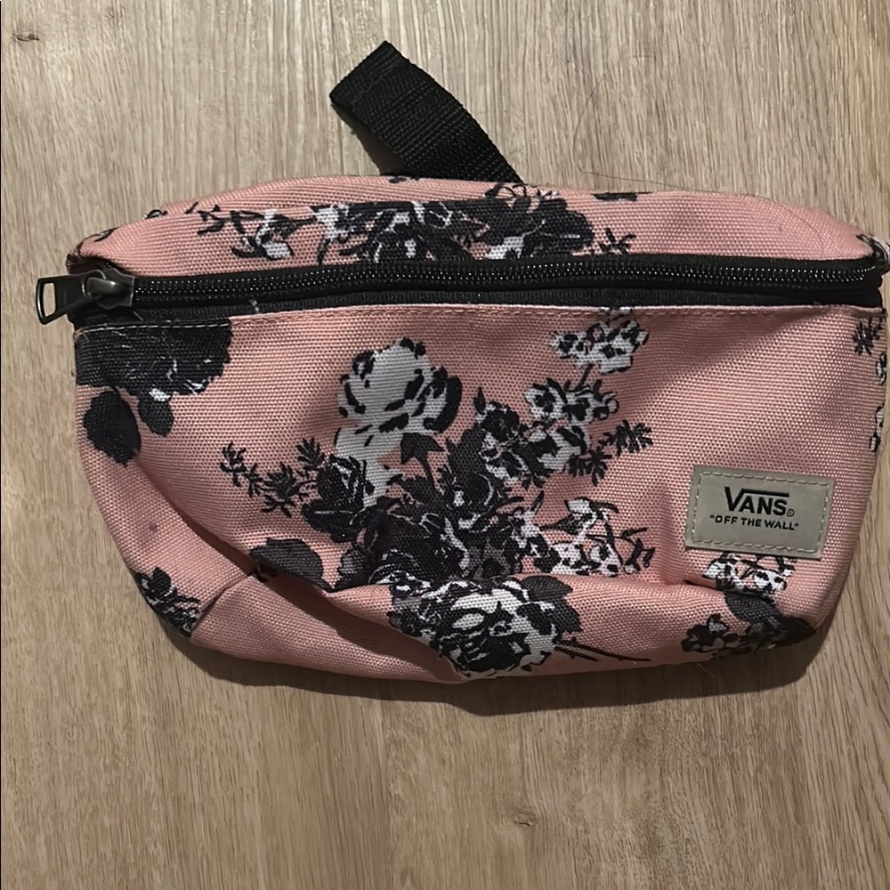 Vans Pink and Black Belt Bag with Floral Design